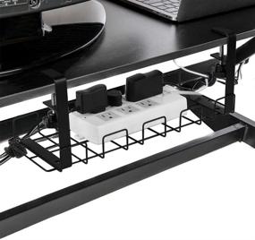 img 2 attached to 💻 2 Pack Under Desk Cable Management Tray - 16" Wire Organizer with Clamp Mount System for Desks, Offices, and Kitchens - Metal Cord Holder, No-Drill Wire Management Solution