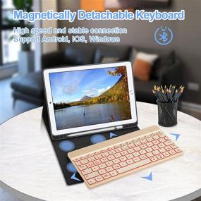 img 2 attached to ✨ iPad Keyboard Case with Backlight & Pencil Holder - 6th Gen 2018, 5th Gen 2017, Pro 9.7, Air 2, Air 1 - 7 Colors - Protective Folio Cover - 185 Gold Keyboard - Blue