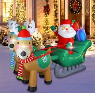 🎅 mortime 6.7 ft christmas inflatable santa claus on sleigh with reindeers – festive yard decor for xmas outdoor decorations logo