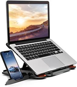 img 4 attached to 📱 Adjustable Laptop Stand - Multi-Angle Notebook Holder with Portable Foldable Design - Compatible with 10 to 17” Laptops - Includes Phone Stand