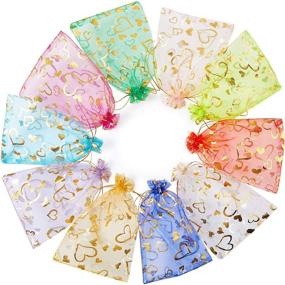 img 4 attached to 🎁 100 Pack of 5x7 Inch Mixed Color Heart Organza Drawstring Jewelry Bags - Ideal for Wedding, Christmas, Valentine's Day, Baby Shower Party Favors and Candy Pouches