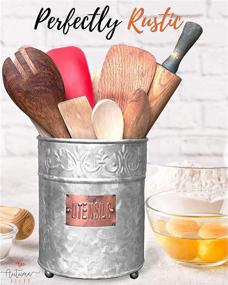 img 1 attached to 🍴 Autumn Alley Farmhouse Kitchen Utensil Holder: Large Embossed Galvanized Steel with Rustic Copper Label for Farmhouse Decor Charm and Versatile Countertop Storage - Vintage Home Decor (7.5” x 5.87”)