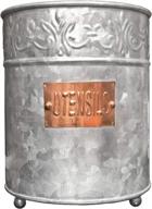 🍴 autumn alley farmhouse kitchen utensil holder: large embossed galvanized steel with rustic copper label for farmhouse decor charm and versatile countertop storage - vintage home decor (7.5” x 5.87”) логотип