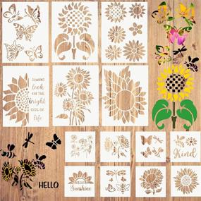 img 4 attached to Sunflower Stencil Set for Painting on Wood, Walls, and Canvas - 14 Pieces 🌻 Reusable Templates with Bee, Butterfly, and Metal Open Ring - Home Decor and Furniture Art