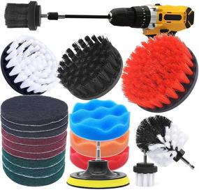 img 4 attached to Tinfomyou 20 Piece Cleaning Drill Brush Set: Scrub Pads, Sponge Power Scrubber for Bathtub, Toilet, Shower, Kitchen, Car - White