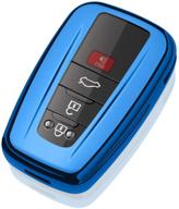 tukellen for toyota key fob cover special soft tpu key case key shell protector compatible with 2018-2021 highlander rav4 camry avalon c-hr prius corolla gt86(only for keyless go) blue logo