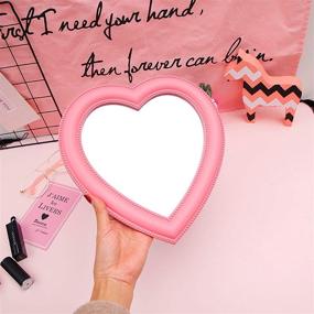 img 1 attached to 💖 BinaryABC Heart Makeup Mirror: Stylish Wall/Desktop Cosmetic Mirror for Bedroom - Pink Valentines Day Table Decorations Supplies