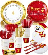 premium christmas party supplies for 20 guests - disposable dinnerware sets with festive paper plates and napkins, 12oz cups, cutlery, straws - disposable holiday plates included! logo