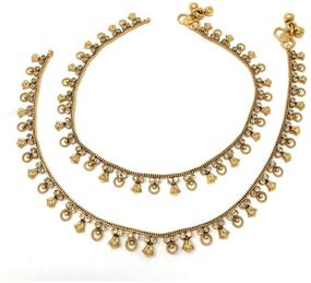 img 4 attached to 💍 Pakistani-Indian Gold Plated Bridal Ethnic Payal Anklet Pair with Cubic Zirconia - Perfect Gift for Her