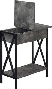 img 1 attached to 🏢 Convenience Concepts Tucson Flip Top End Table: Charging Station & Shelf, Cement/Black - Organization with Style