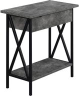 🏢 convenience concepts tucson flip top end table: charging station & shelf, cement/black - organization with style логотип