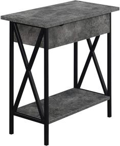 img 4 attached to 🏢 Convenience Concepts Tucson Flip Top End Table: Charging Station & Shelf, Cement/Black - Organization with Style