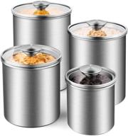 stainless steel food storage canister set - 4-piece airtight containers for kitchen counter, ideal for coffee, tea, nuts, sugar, flour, with tempered glass lids логотип