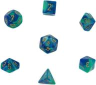 набор кости chessex gemini 7-die polyhedral: синий/бирюзовый с золотыми включениями (d4, d6, d8, d10, d12, d20 & d00) логотип