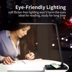 img 3 attached to 💡 Black LED Desk Lamp with Wireless Charger, Dimmable & Eye-Caring Light, USB Charging Port, 5 Lighting Modes, 10 Brightness Levels, Touch Control, Auto Timer (30/60min) - Office Table Lamps