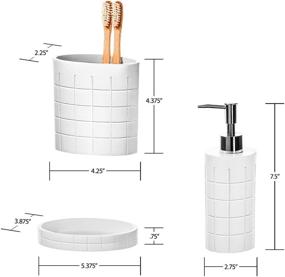 img 2 attached to 🛁 White Bathroom Accessories Set - 6 Piece Bathroom Accessory Collection with Soap Dispenser, Toothbrush Holder, Tumbler, Soap Dish, Square Tissue Cover, and Wastebasket