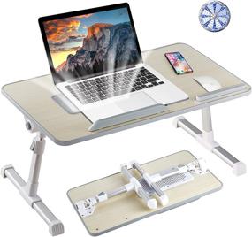 img 4 attached to 🖥️ Adjustable Laptop Stand for Desk - 8AMTECH Lap Desk with Cooling Fan for Office, Work, Reading, Writing, Drawing, Eating in Bed, Sofa, Floor, Couch