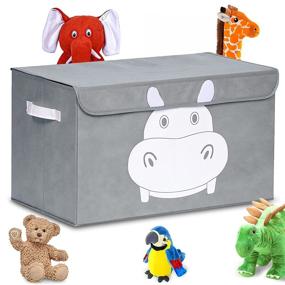 img 4 attached to Large Kids and Baby Toy Storage Box - Collapsible Hippo Bin with Flip-Top Lid for Boys and Girls - Organizer Boxes for Stuffed Animal Storage to Keep Nursery & Playroom Tidy - Katabird