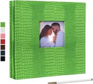 potricher leather photo album self adhesive 3x5 4x6 5x7 6x8 8x10 diy magnetic sticky pages scrapbook album for family wedding anniversary baby with a metallic pen (green logo