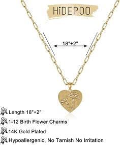 img 1 attached to 🌸 Hidepoo Birth Flower Necklaces for Women: Personalized 14K Gold Plated Paperclip Chain Pendant Necklace with Engraved Floral Heart - Perfect Birthday Gift!