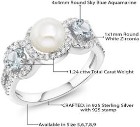 img 1 attached to 💍 Gem Stone King Sterling Silver Engagement Ring with Cultured Freshwater Pearl and Sky Aquamarine (1.24 Cttw, Available in Size 5, 6, 7, 8, 9)