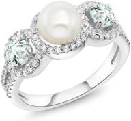 💍 gem stone king sterling silver engagement ring with cultured freshwater pearl and sky aquamarine (1.24 cttw, available in size 5, 6, 7, 8, 9) logo