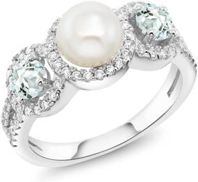 img 4 attached to 💍 Gem Stone King Sterling Silver Engagement Ring with Cultured Freshwater Pearl and Sky Aquamarine (1.24 Cttw, Available in Size 5, 6, 7, 8, 9)