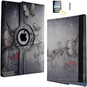 img 4 attached to 🌼 JYtrend 360 Rotating Stand Leather Magnetic Smart Cover Case for iPad Mini 1/2/3 with Free Screen Protector, Stylus and Cleaning Cloth - Butterfly Flower Design