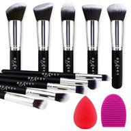 💄 beakey makeup brush set - premium synthetic foundation, face powder, blush, eyeshadow, kabuki brush kit with makeup sponge and brush cleaner - 10+2pcs (black/silver) logo