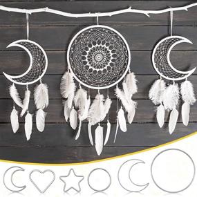 img 2 attached to 🪴 Silver Macrame Dream Catcher Rings: Set of 22 Metal Hoops in Round, Star, Moon, and Heart Shapes - Ideal for DIY Crafts, Dream Catcher Making, Home Wall Hanging and Wreath Decoration