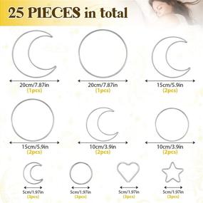 img 3 attached to 🪴 Silver Macrame Dream Catcher Rings: Set of 22 Metal Hoops in Round, Star, Moon, and Heart Shapes - Ideal for DIY Crafts, Dream Catcher Making, Home Wall Hanging and Wreath Decoration