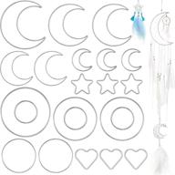 🪴 silver macrame dream catcher rings: set of 22 metal hoops in round, star, moon, and heart shapes - ideal for diy crafts, dream catcher making, home wall hanging and wreath decoration logo