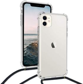 img 1 attached to Protective Crossbody Case for Apple iPhone 11 - 📱 Clear Transparent TPU Cover with Lanyard Cord Strap - Transparent/Black