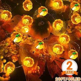 img 3 attached to 🎃 Fall Harvest Pumpkin Lights Decor 2-Pack - 20ft Warm White LED Thanksgiving Garlands with 3D Pumpkin Design, Battery Powered Indoor Home Decorations for Halloween, Thanksgiving, and Pumpkin Harvest Celebrations