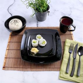 img 1 attached to 🍽️ Square Reactive Stoneware Dinnerware Set for Lounge Spaces