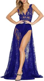 img 4 attached to 👗 Women's Seductive Deep V-Neck Lace Dress with High Slit: Lingerie Maxi Gown