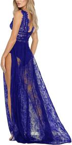 img 1 attached to 👗 Women's Seductive Deep V-Neck Lace Dress with High Slit: Lingerie Maxi Gown