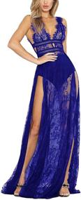 img 3 attached to 👗 Women's Seductive Deep V-Neck Lace Dress with High Slit: Lingerie Maxi Gown