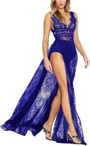 img 2 attached to 👗 Women's Seductive Deep V-Neck Lace Dress with High Slit: Lingerie Maxi Gown