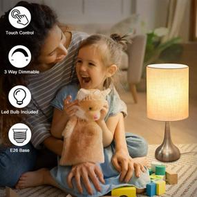 img 2 attached to 🌙 Boncoo Touch Control Table Lamp: Dimmable Night Light with Metal Base, White Lampshade - Perfect for Bedroom, Office, Dorm - Includes 6W 2700K Bulb