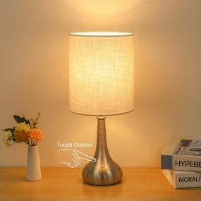 img 4 attached to 🌙 Boncoo Touch Control Table Lamp: Dimmable Night Light with Metal Base, White Lampshade - Perfect for Bedroom, Office, Dorm - Includes 6W 2700K Bulb