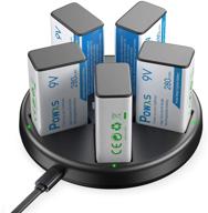 powxs 9v battery charger with 5 pack 280mah ni-mh 9 volt rechargeable batteries: ideal for smoke alarms, guitar, cameras, toys & more logo
