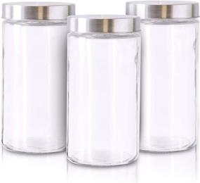 img 3 attached to 🍶 Premium Glass Jars for Kitchen - Set of 3 Large Storage Containers - 60Oz with Metallic Lids - Multipurpose for Snacks, Coffee, Pet Treats - Screw-On Lid