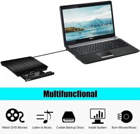 img 2 attached to 📀 Portable DVD Drive, USB 3.0 External CD/DVD +/-RW Drive, DVD Player Burner for Laptop, CD ROM Compatible with Windows Linux OS Apple Mac Desktop PC (Black)