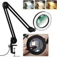 🔍 veemagni 5x magnifying glass desk lamp, clamp & stand, 3 color modes, stepless dimming, 8-diopter, adjustable swivel arm, led light for repair, crafts, reading, close work (black) логотип