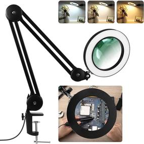 img 4 attached to 🔍 Veemagni 5X Magnifying Glass Desk Lamp, Clamp & Stand, 3 Color Modes, Stepless Dimming, 8-Diopter, Adjustable Swivel Arm, LED Light for Repair, Crafts, Reading, Close Work (Black)