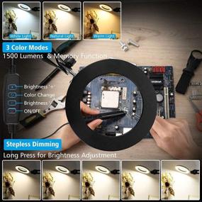 img 1 attached to 🔍 Veemagni 5X Magnifying Glass Desk Lamp, Clamp & Stand, 3 Color Modes, Stepless Dimming, 8-Diopter, Adjustable Swivel Arm, LED Light for Repair, Crafts, Reading, Close Work (Black)