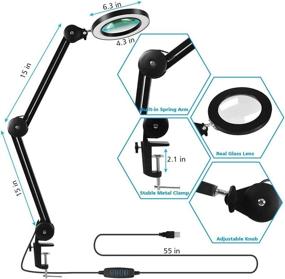 img 3 attached to 🔍 Veemagni 5X Magnifying Glass Desk Lamp, Clamp & Stand, 3 Color Modes, Stepless Dimming, 8-Diopter, Adjustable Swivel Arm, LED Light for Repair, Crafts, Reading, Close Work (Black)