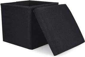 img 4 attached to WoneNice Folding Storage Ottoman, Multi-Purpose Space-Saving Toy Box with Memory Foam Seat, Supports up to 100 kg, Linen Black, 12 x 12 x 12 Inch