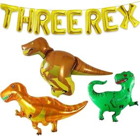 img 4 attached to 🦖 Pack of 4 XtraLarge 48 Inch Dinosaur Birthday Party Supplies - Gold Three Rex Birthday Party Decorations Kit, Includes 3 Rex Balloon and Three Rex Balloons for Dinosaur Party Decorations and 3 Rex Birthday Decor